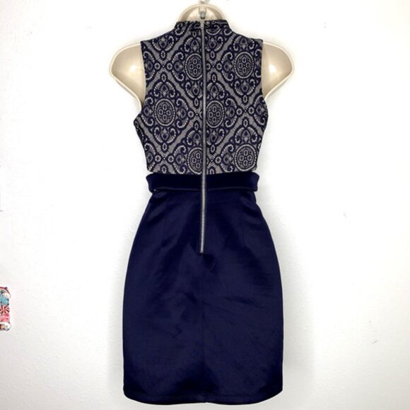 Y2K Speechless Blue LACE Illusion CUT OUT SIDES DRESS Size 1 Bodycon Formal Boho - Picture 4 of 5